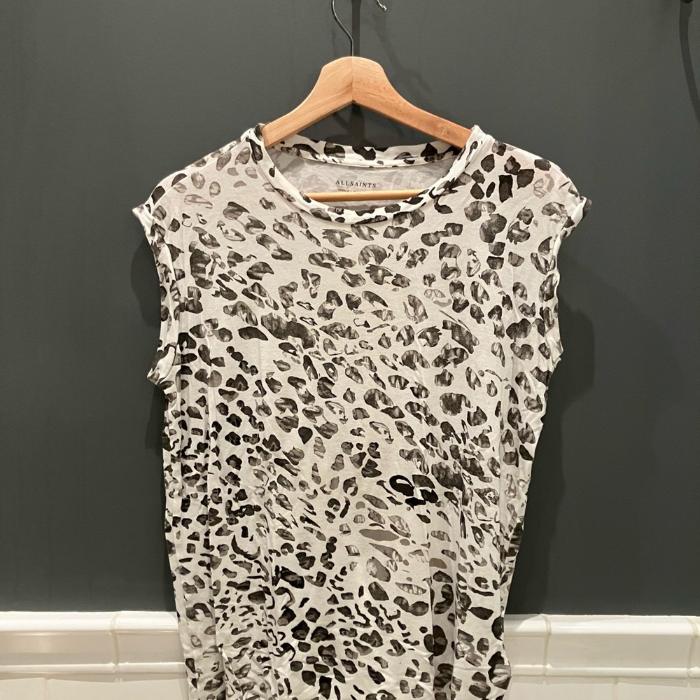 All Saints Black and Gray Animal Print Muscle Tee